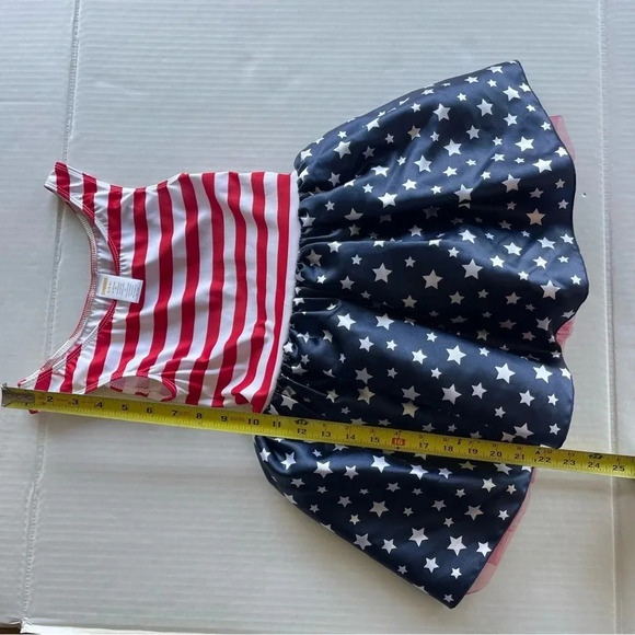 GIRLS GYMBOREE RED, WHITE, BLUE STARS AND STRIPES DRESS WITH CRENLIN SIZE S 5-6 - Picture 9 of 10